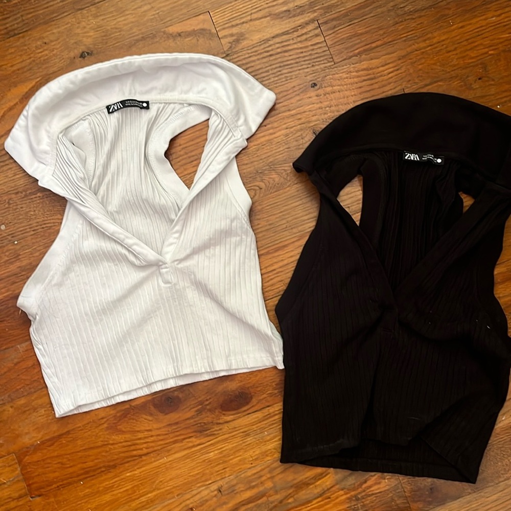 TWO zara tiny tops